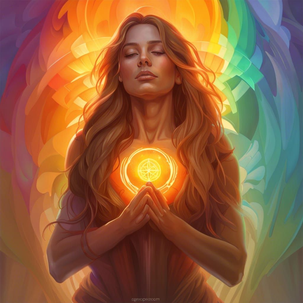 Woman Heals Sacral Chakra: Hyperdetailed Art Portrait