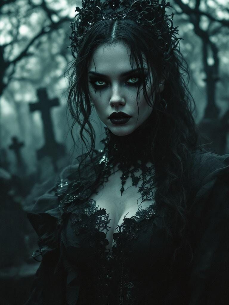 Gothic Graveyard Woman in Dark Fantasy Realism
