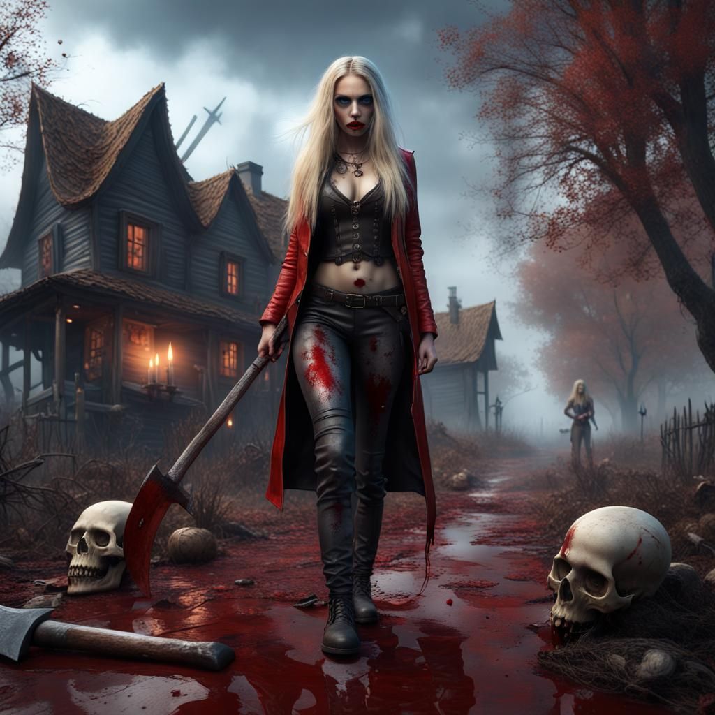 Haunted Village with Ghostly Apparitions, Detailed Matte Pai...