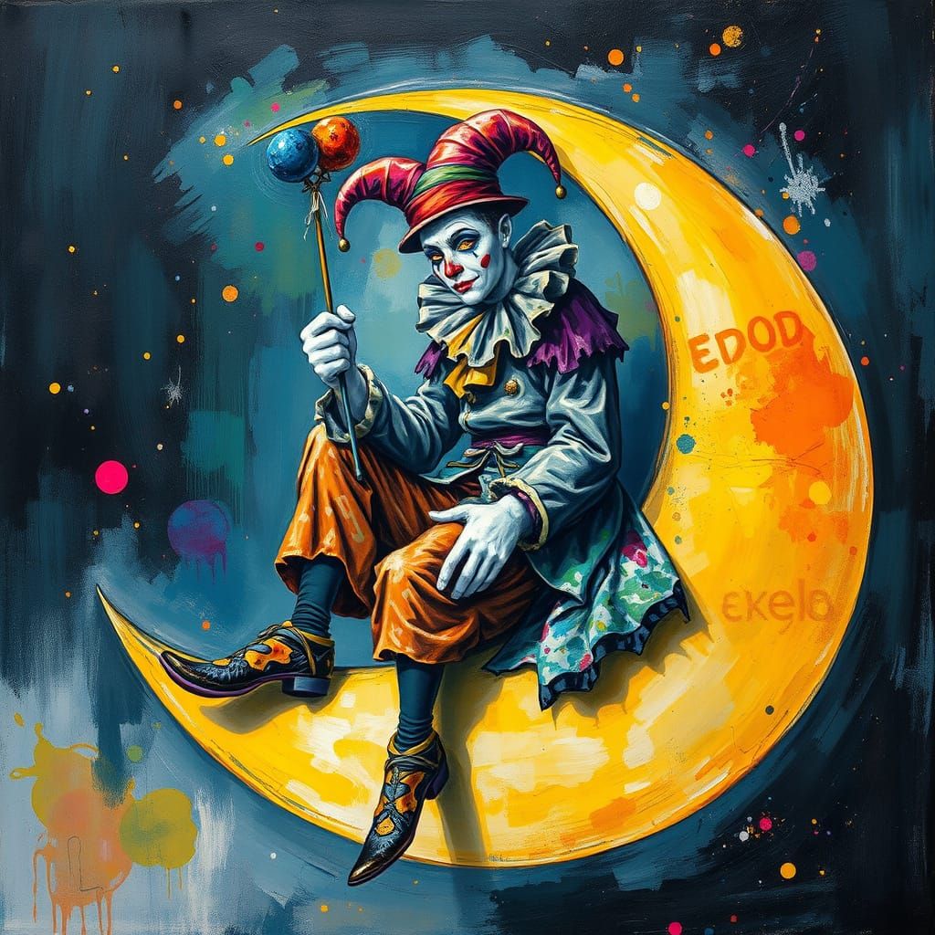 Ethereal Pierrot on the Moon: A Hyperdetailed, Impressionist...