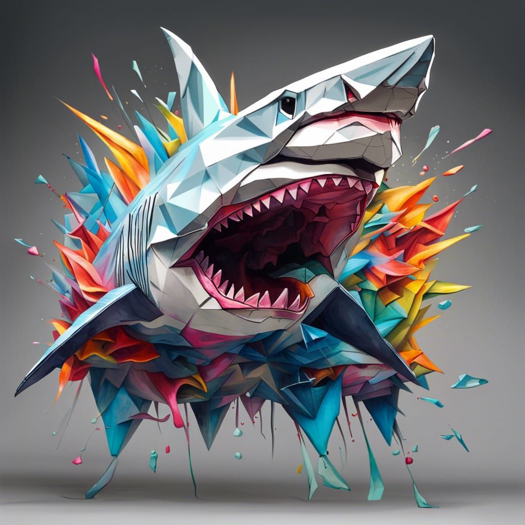 Origami Great White Shark Graffiti Street Art