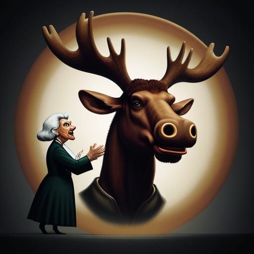 Cartoon Moose Screams in Surreal Vintage Photo