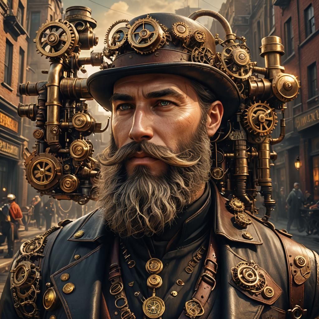 Steampunk Beard Dominates City in Digital Art