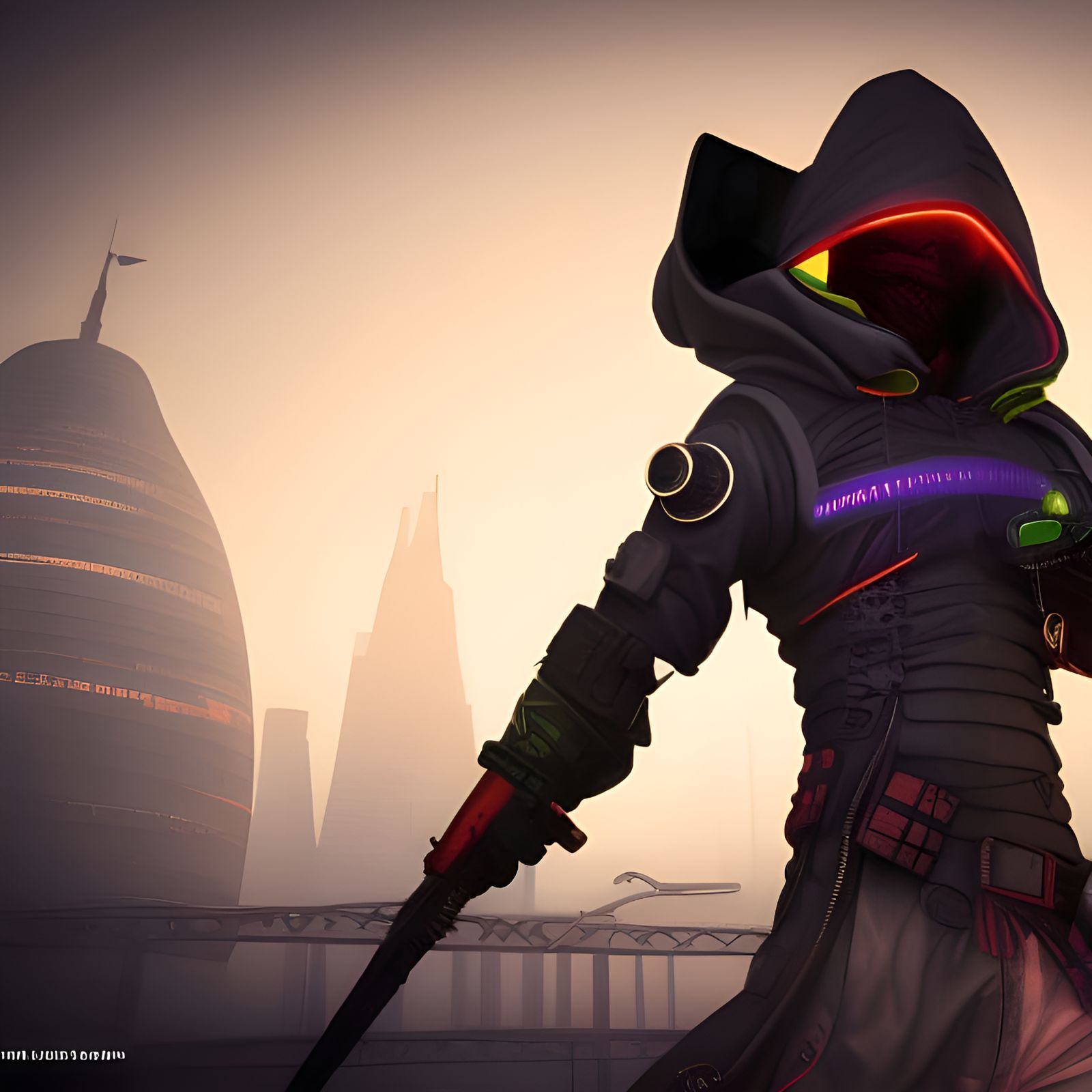Neon Cyberpunk Ninja: Detailed Matte Painting