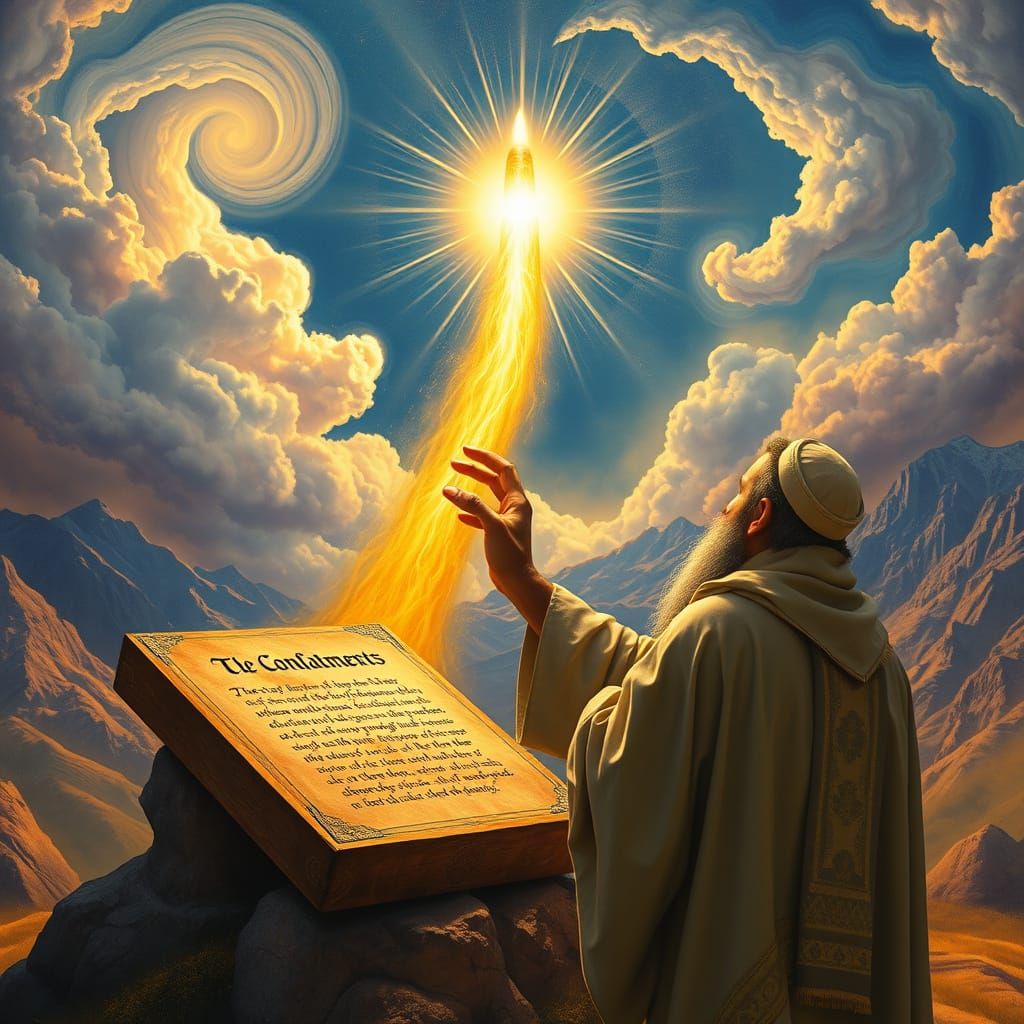 Divine Appendage Illuminates Ten Commandments in Vibrant, Dr...