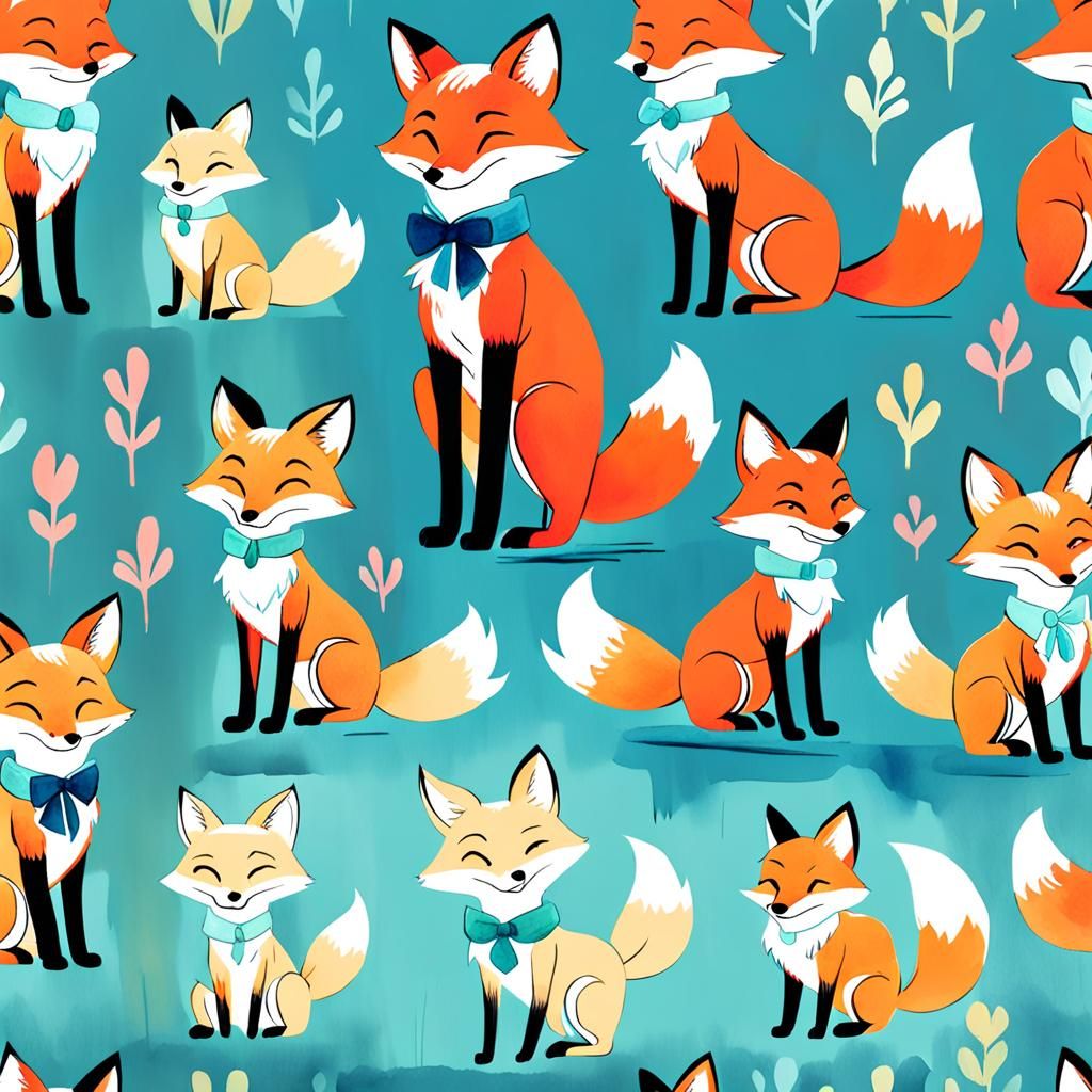 Stylized Cartoon Fox in Watercolor Sketch Style