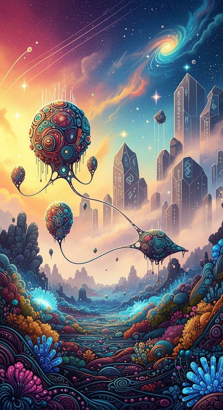 Abstract Landscape with Bioluminescent Flora