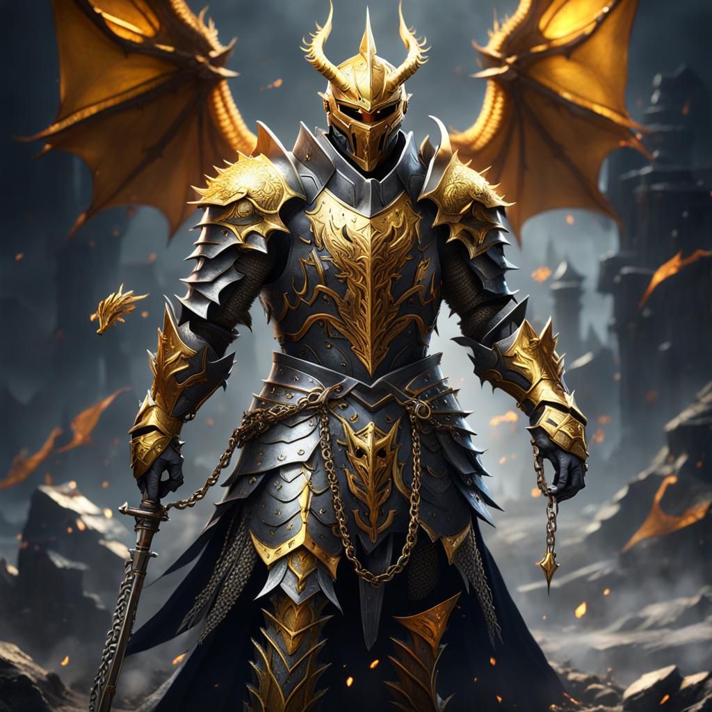 Golden Dragon Knight: Detailed Fantasy Art