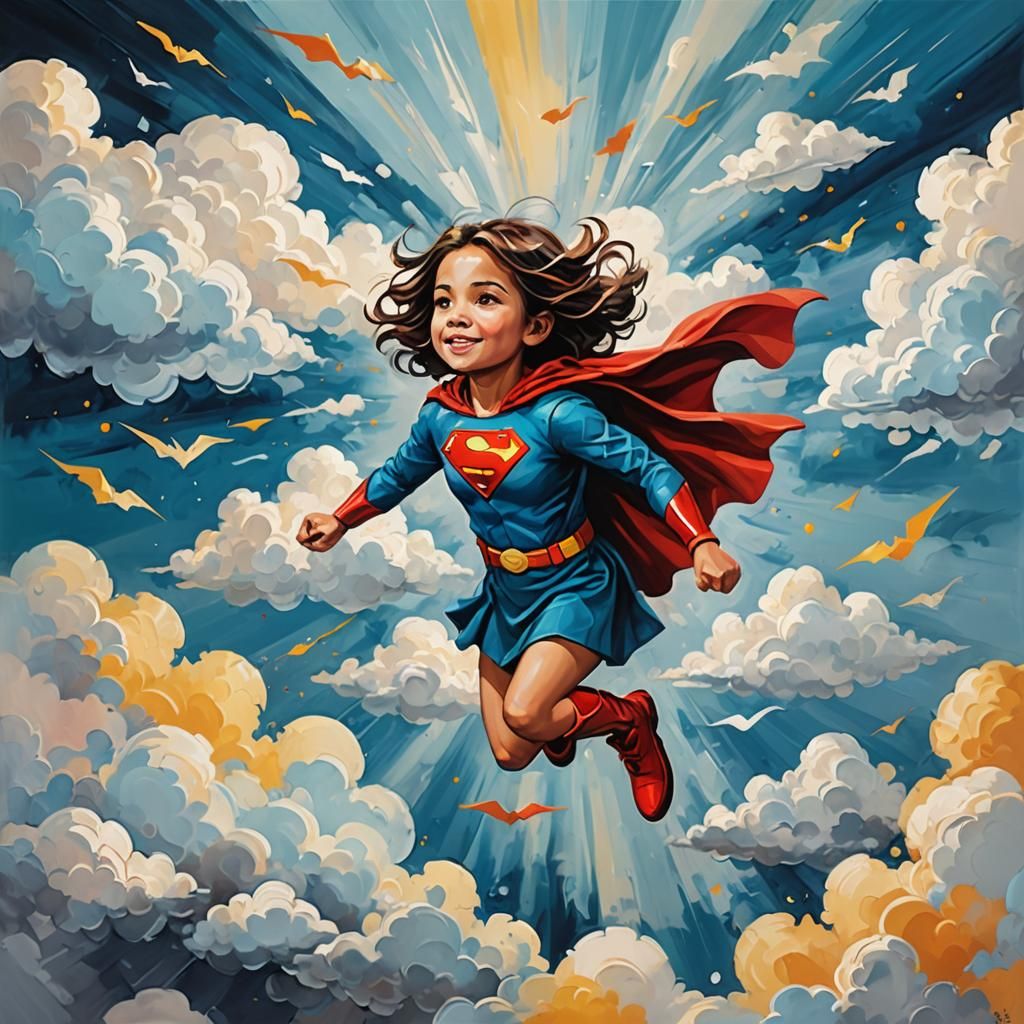 Girl Superhero Dream Abstract Art in Complementary Colors