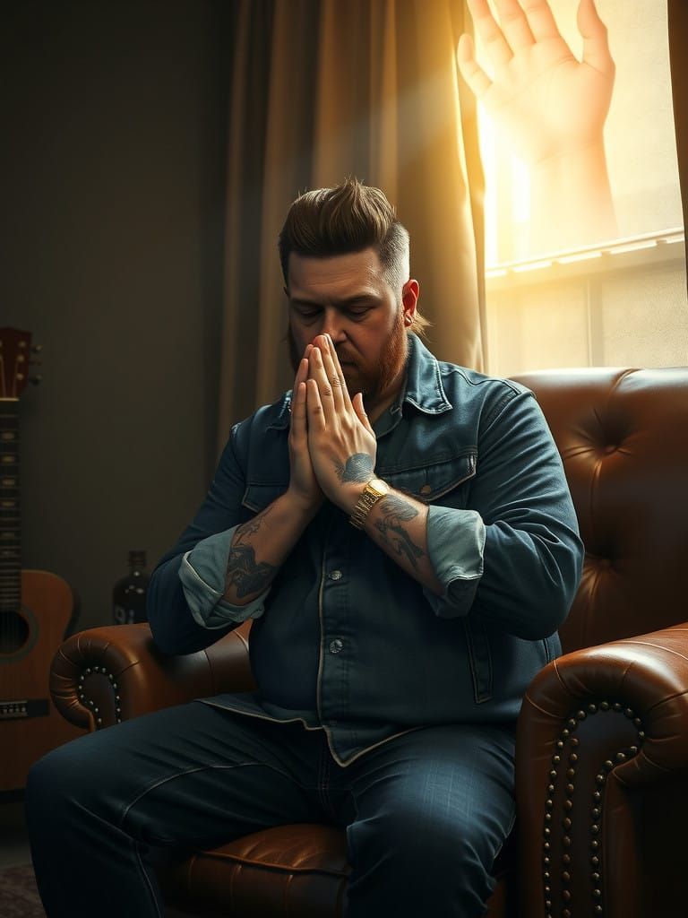 Hyperrealistic Portrait of a Country Music Star in Prayer