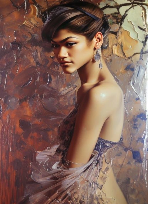 Zendaya Portrait in Romantic Oil Painting Style
