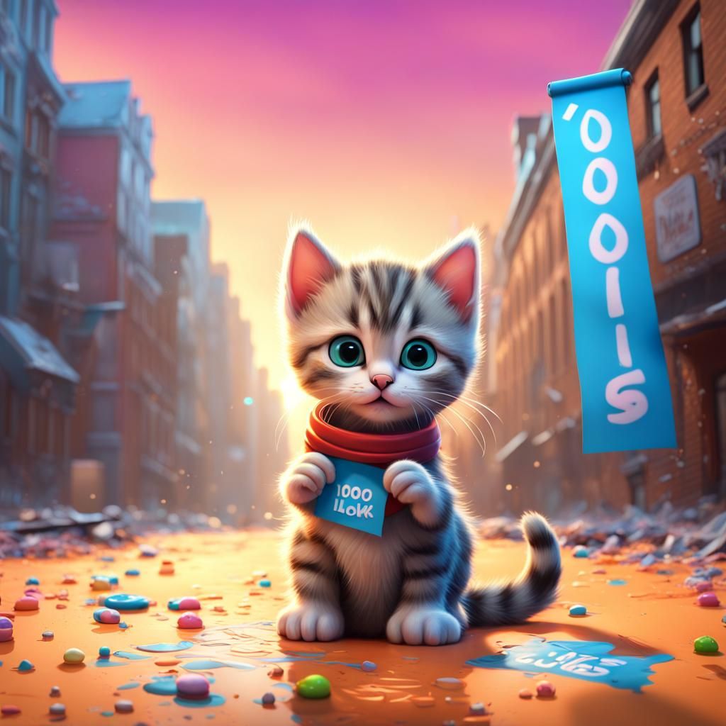 Colorful Kitten Graffiti Art with Banner