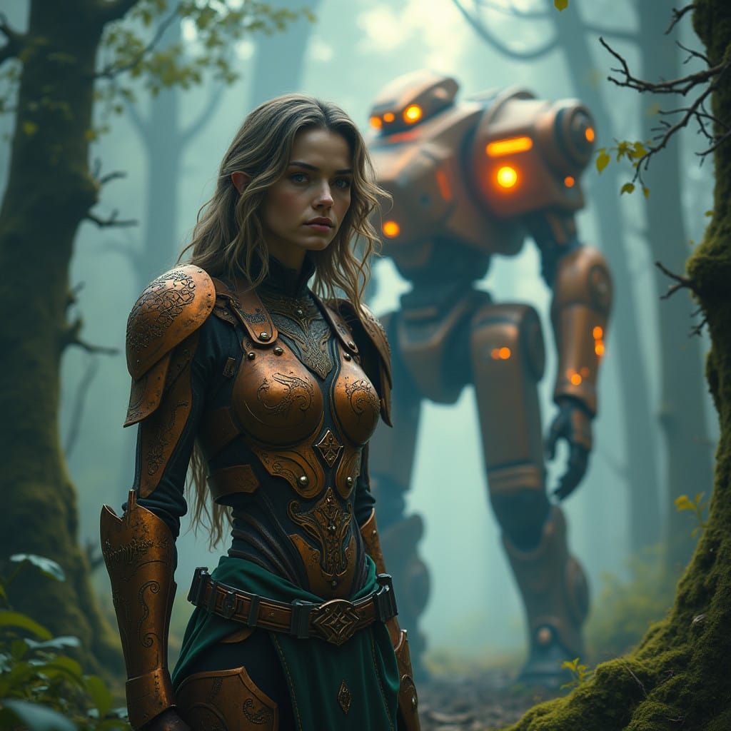 Ethereal Battletech Warrior in Mystical Forest