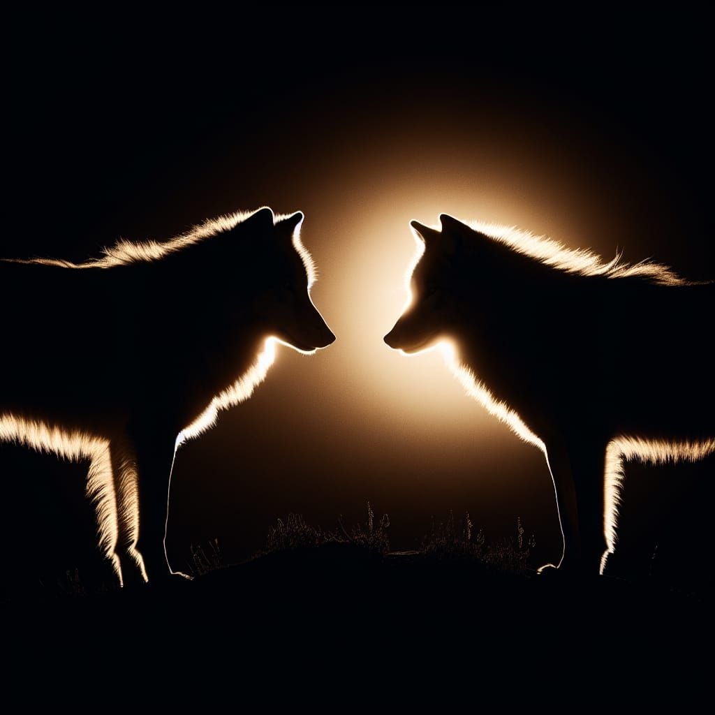 High-Contrast Wolves in Dramatic Backlight