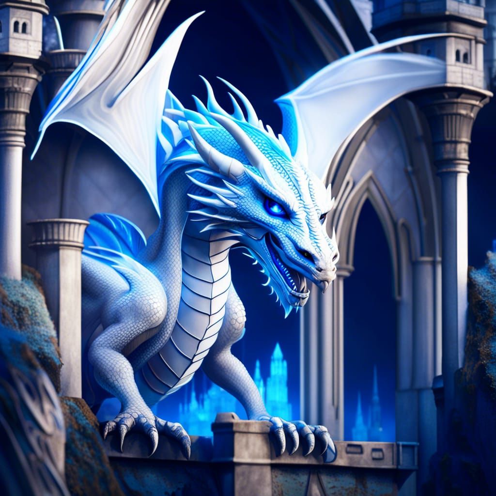 Ethereal White Dragon on a Castle