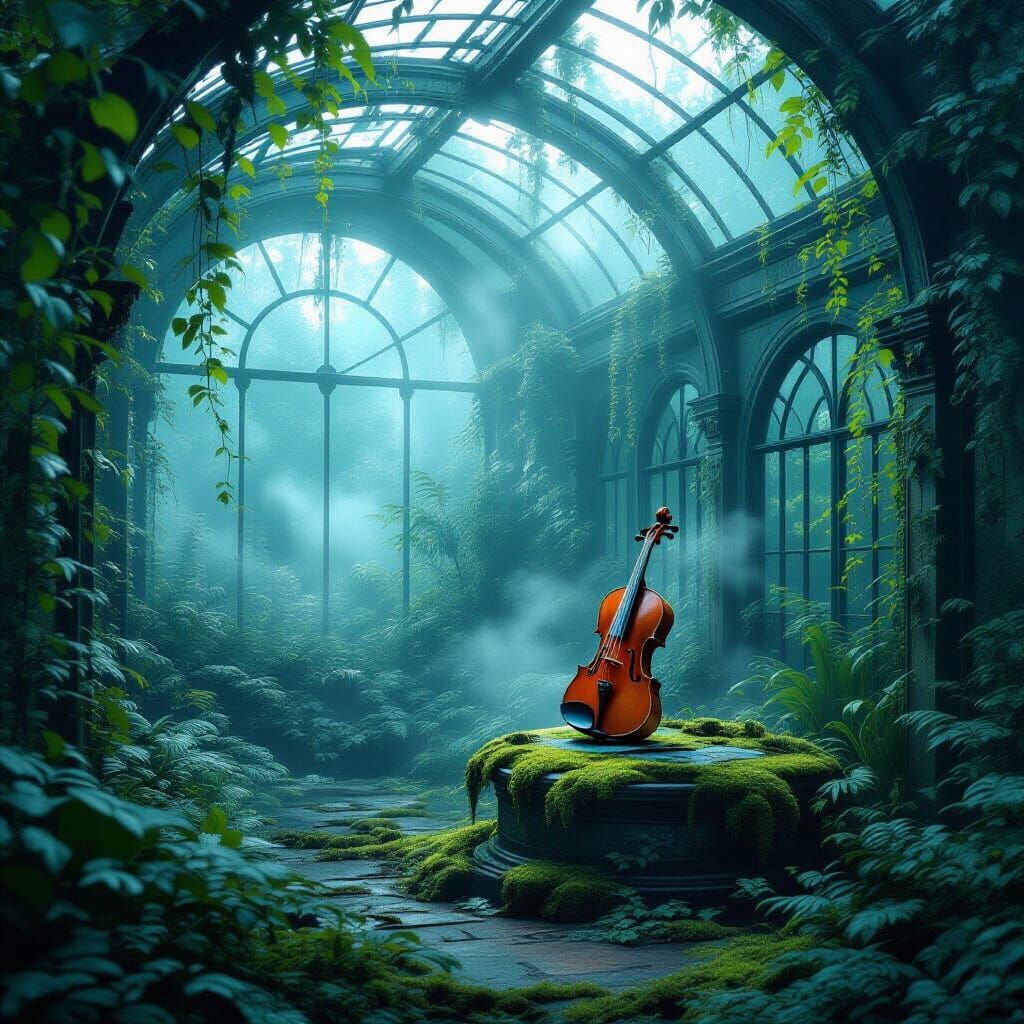 Spectral Violin in Bioluminescent Greenhouse