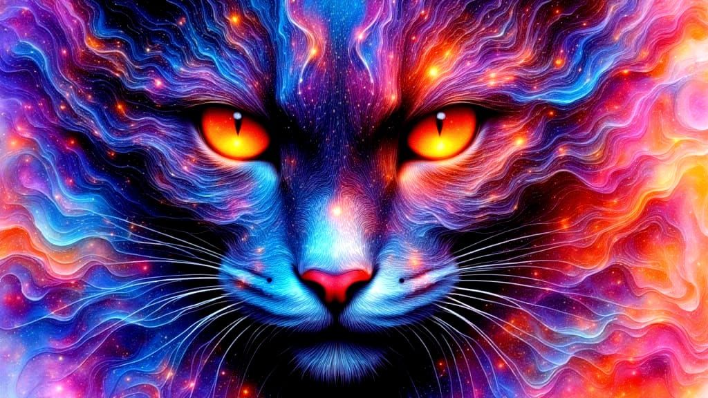 Mystical Cat Face in Vibrant Alcohol Ink Swirls