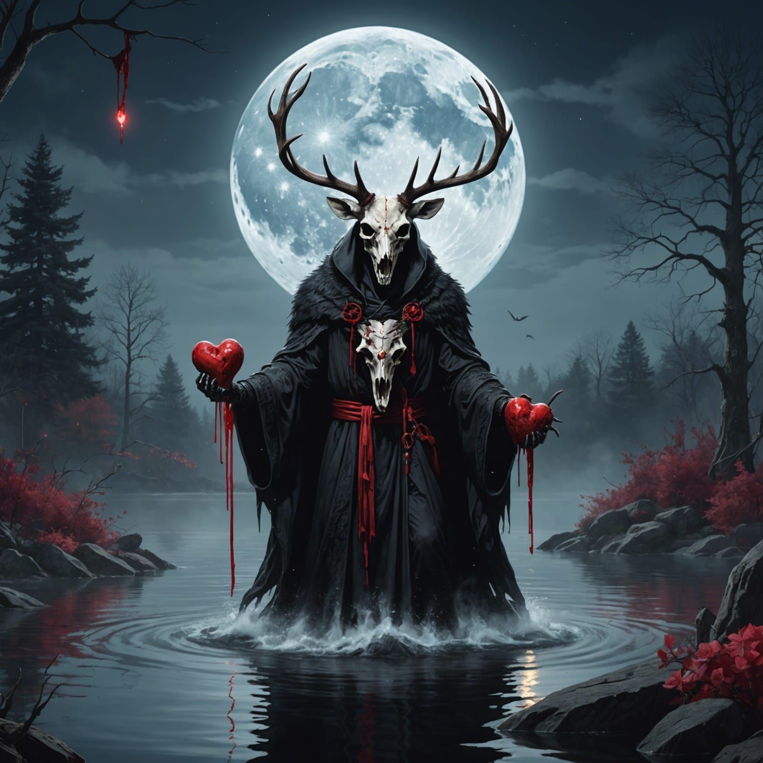 Monster with Bleeding Heart in Watercolor Style