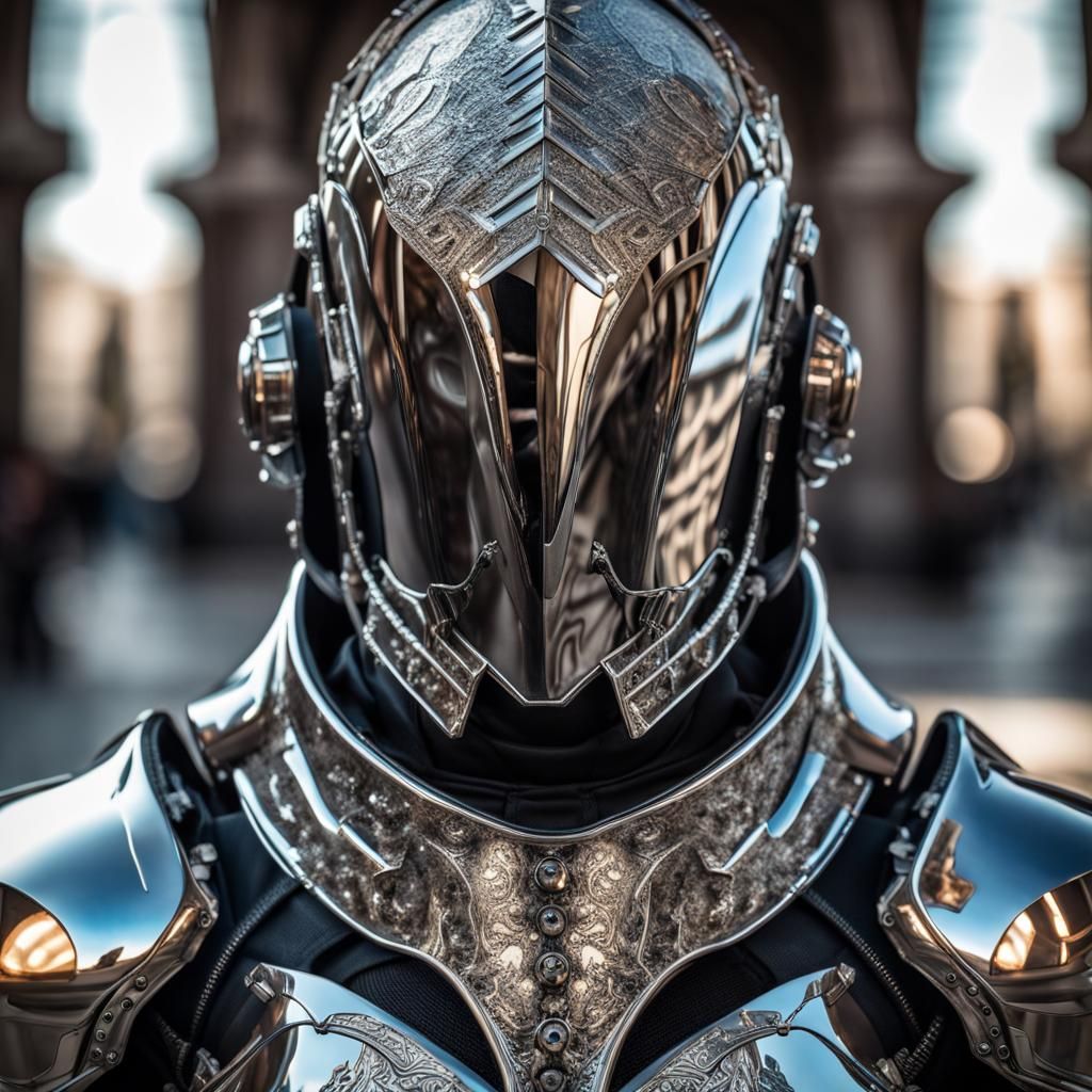 Futuristic Gothic Armor: Reflective Portrait in HDR