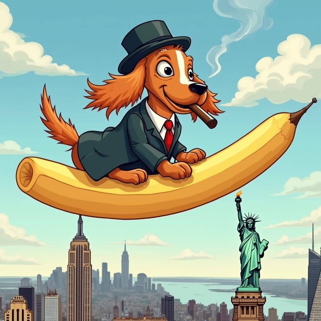Cocker Spaniel Flies Over New York on Fry