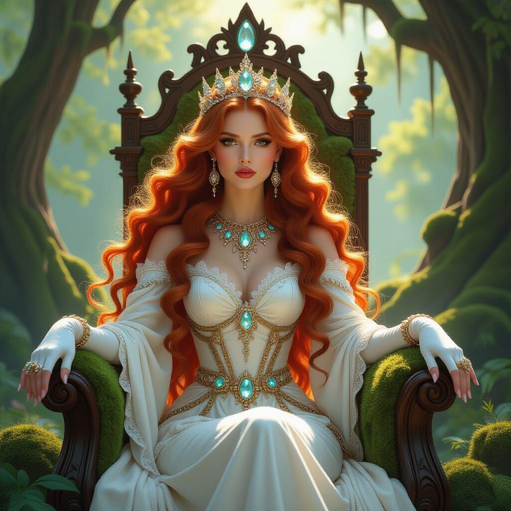 Forest Queen in Art Nouveau Style with Moonstone Crown