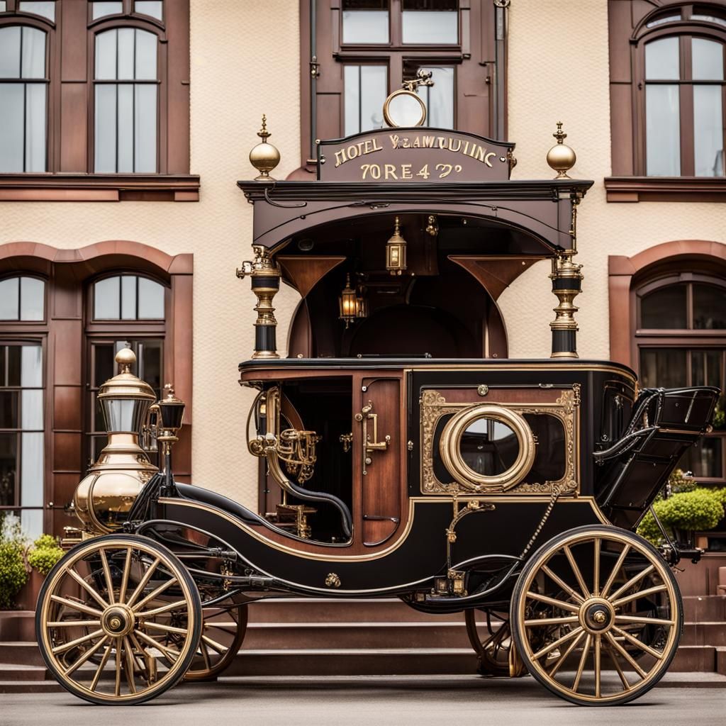 Steampunk Horse Carriage Outside Hotel
