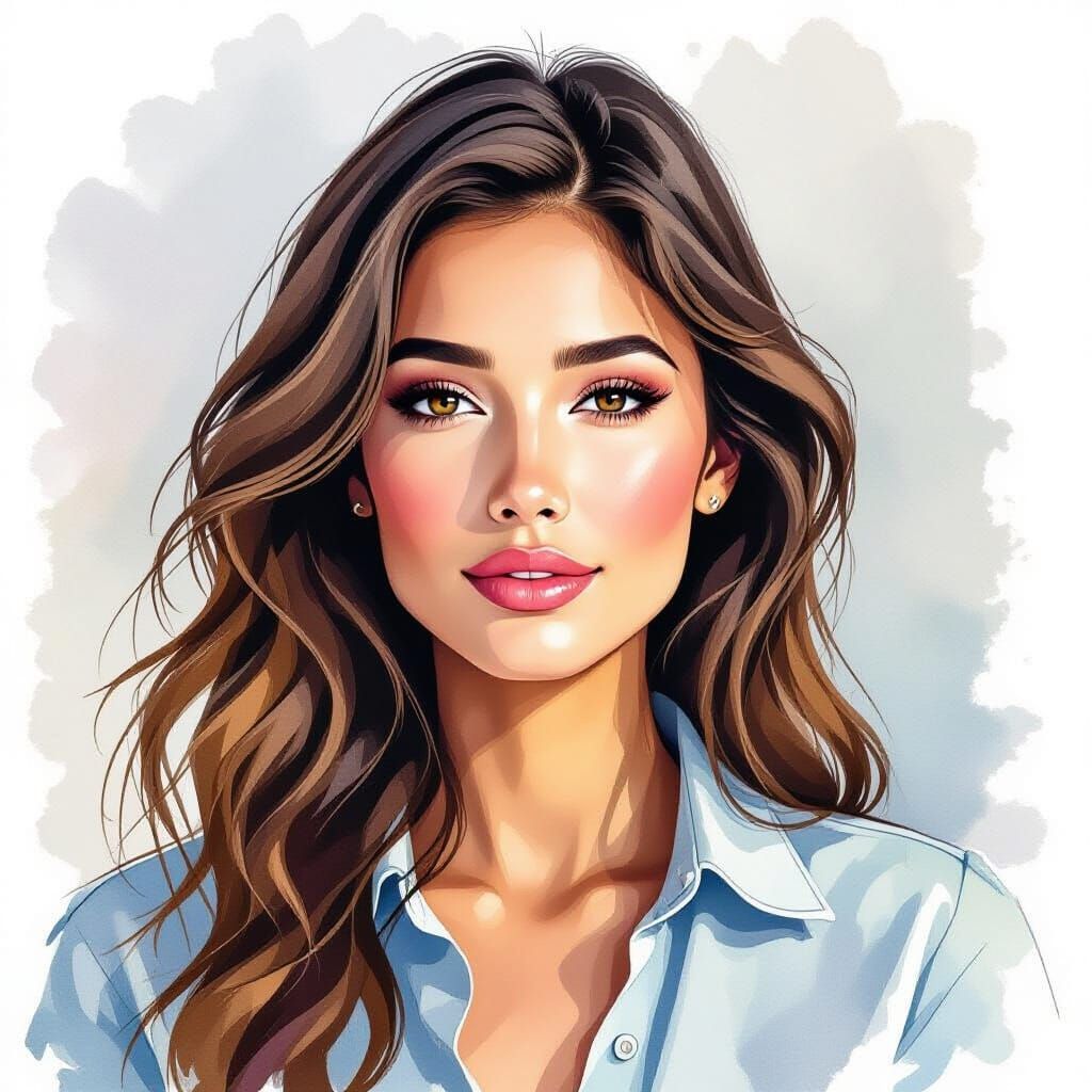 Watercolor Portrait of a Long Haired Woman