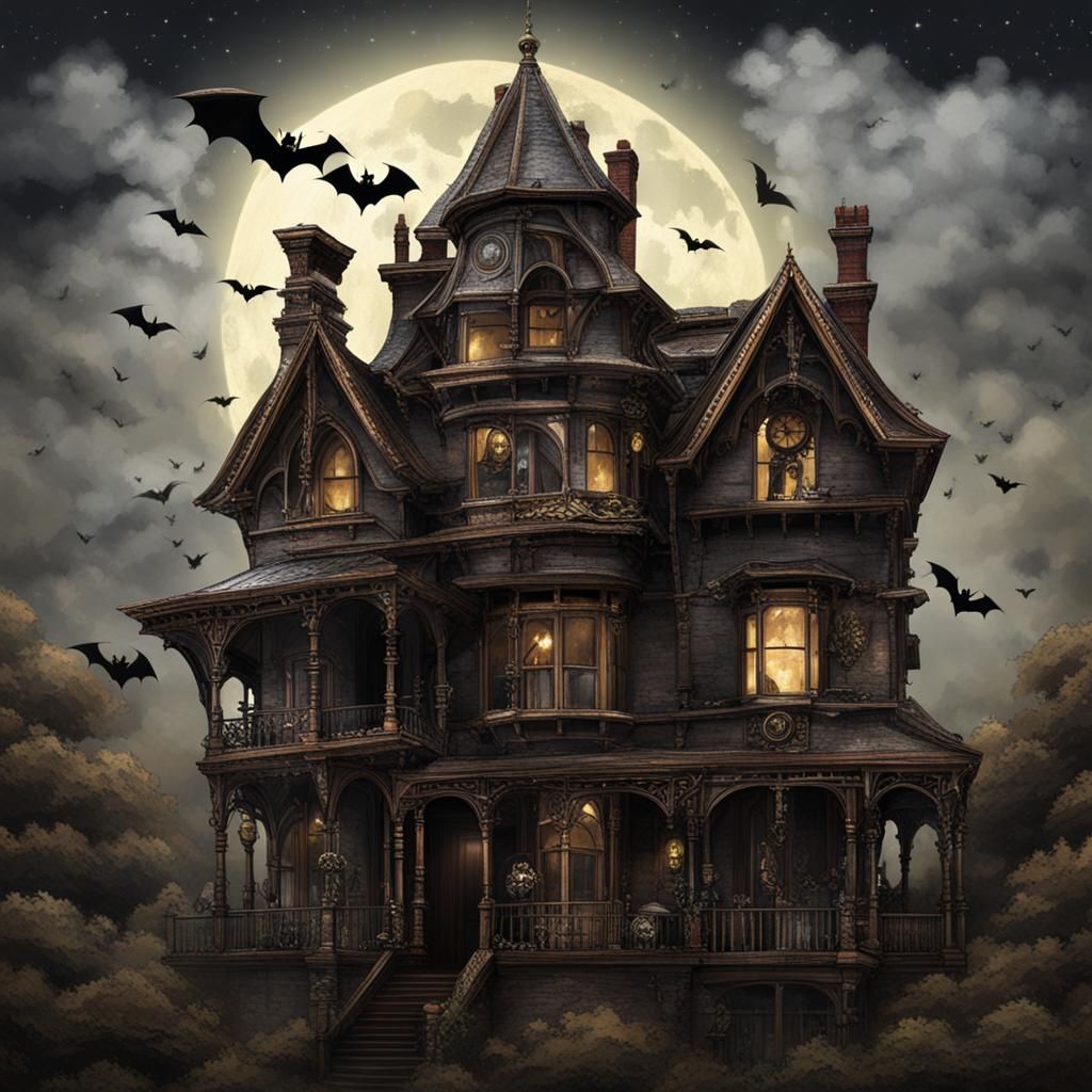 Steampunk Bat Roosting in Victorian House