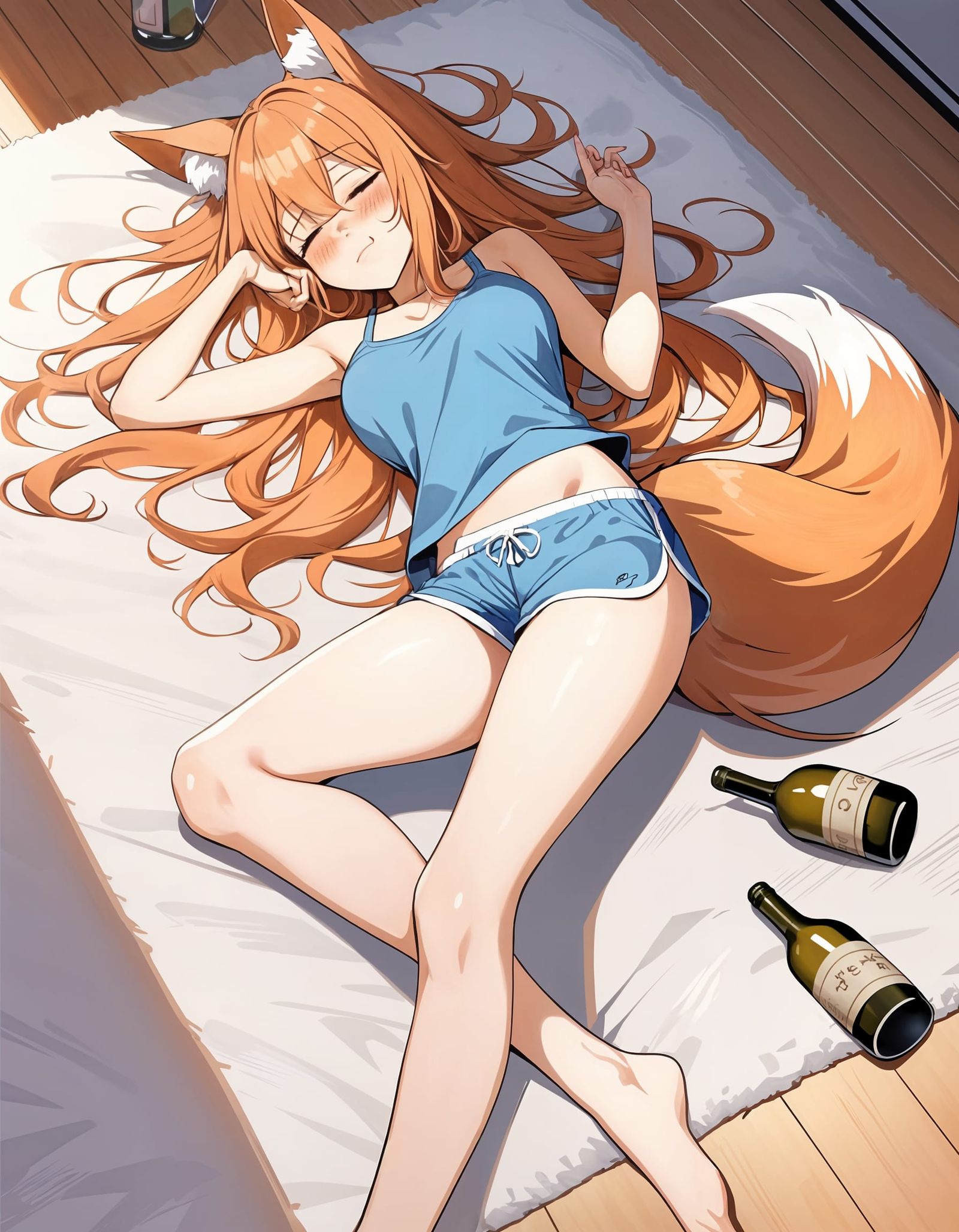 A Drunken Kemonomimi Girl Lays Asleep on the Carpet