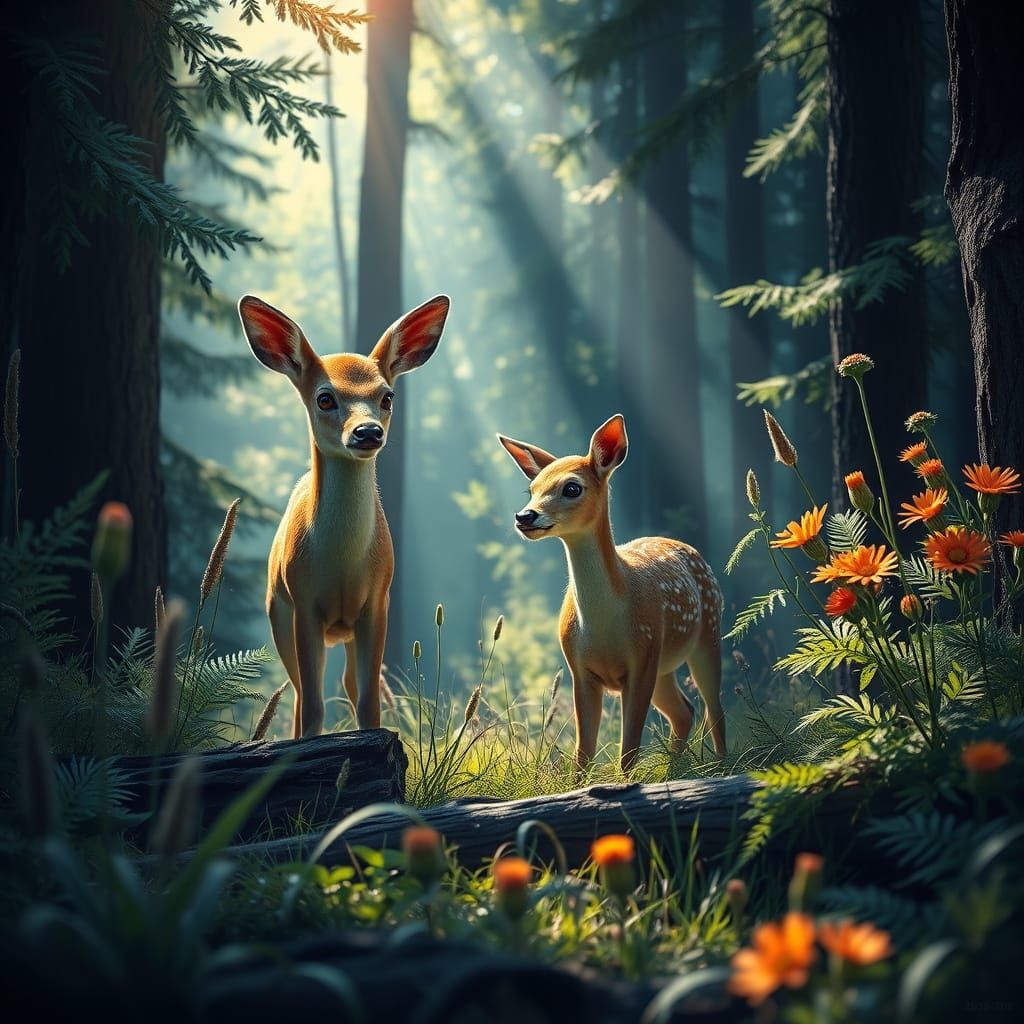 Surreal Forest Scene in Hyperrealistic Style