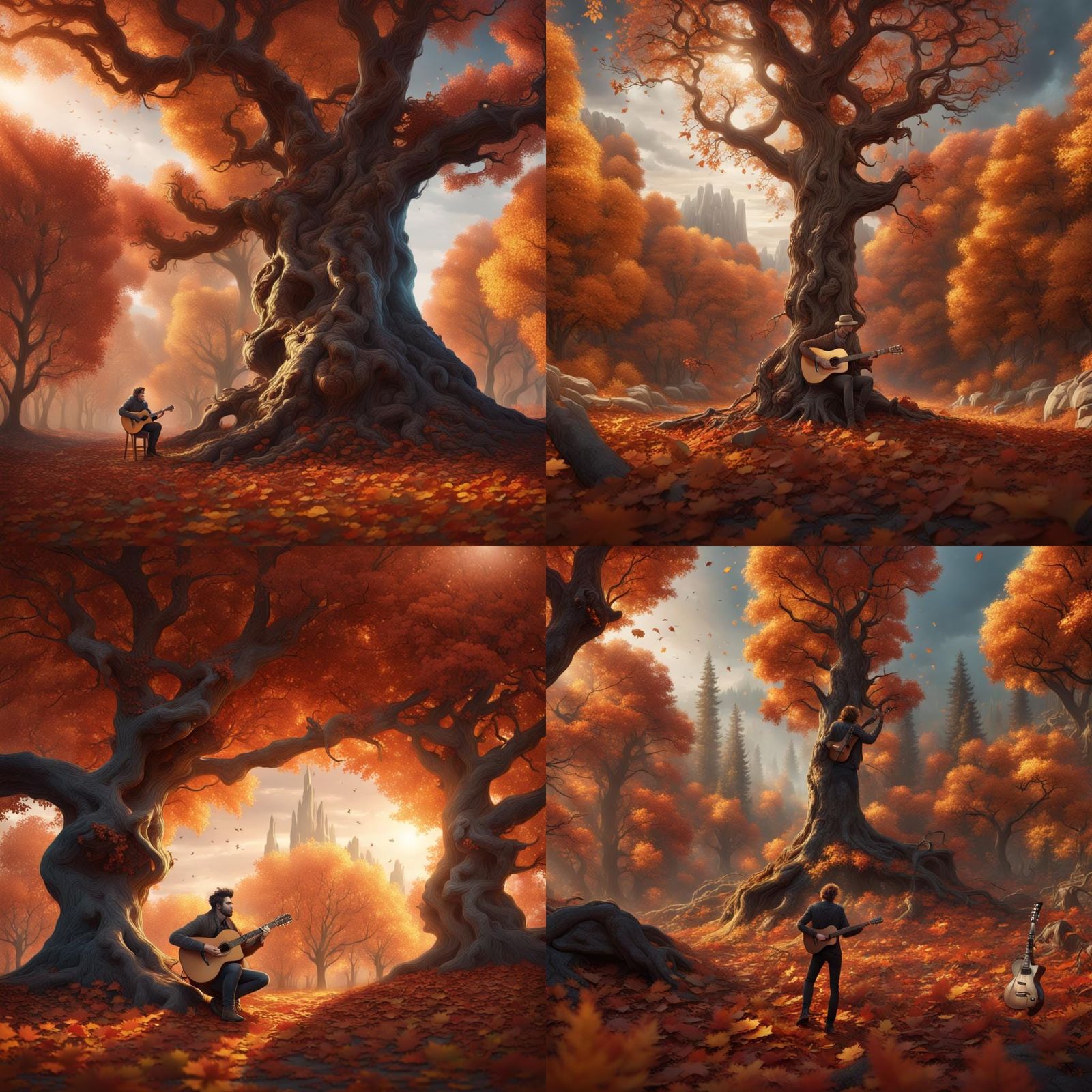 Autumnal Guitarist in Fantastical Matte Painting