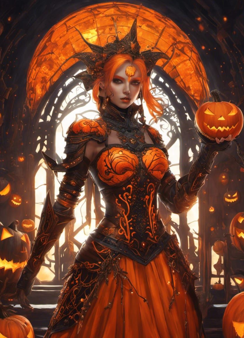 Pumpkin-Headed Warrior in Fantasy Armor