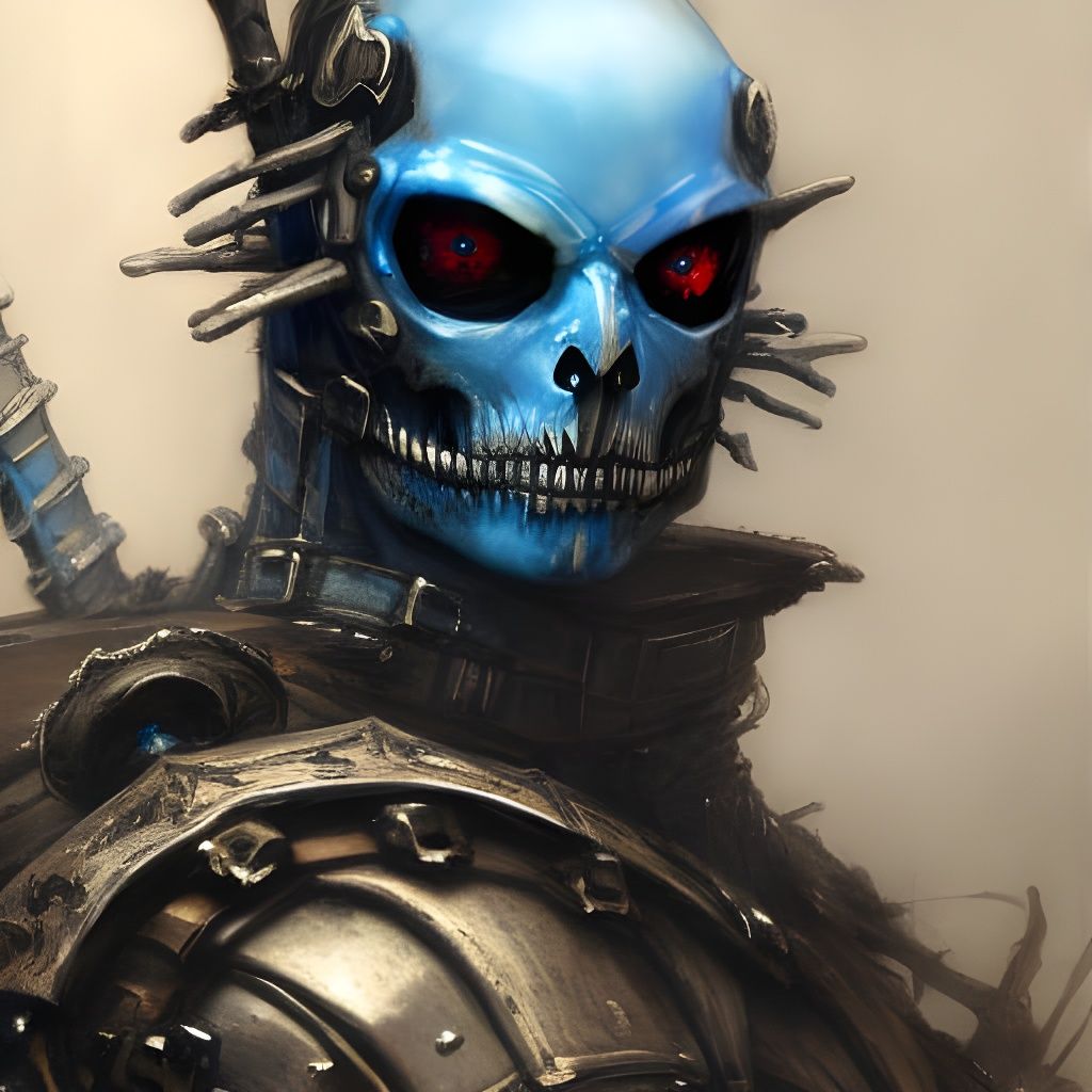 Skeleton Knight Portrait with Blue Eyes in Gothicpunk Style