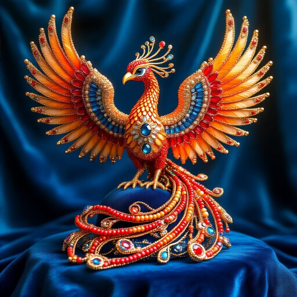Majestic Gemstone Phoenix Sculpture in 3D