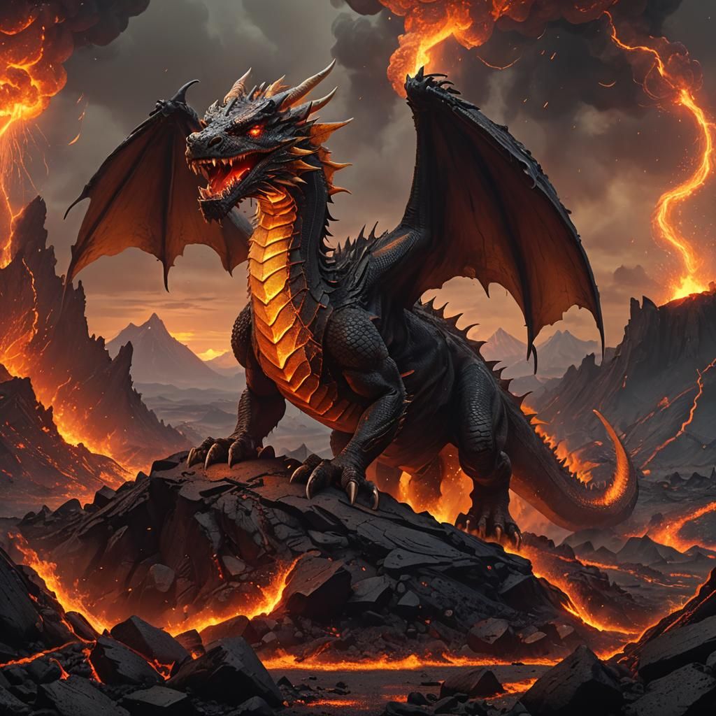 Fiery Dragon Rising from Volcano: Cinematic Digital Art