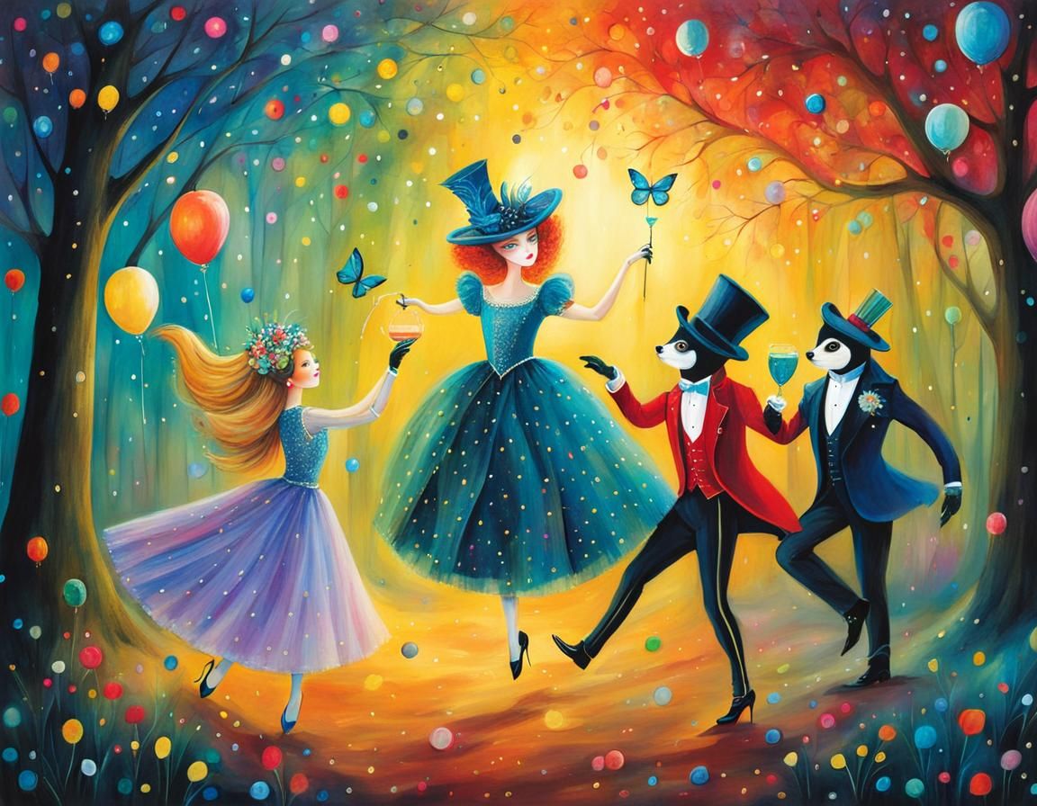Magical Masquerade Ball: Whimsical Modern Illustration