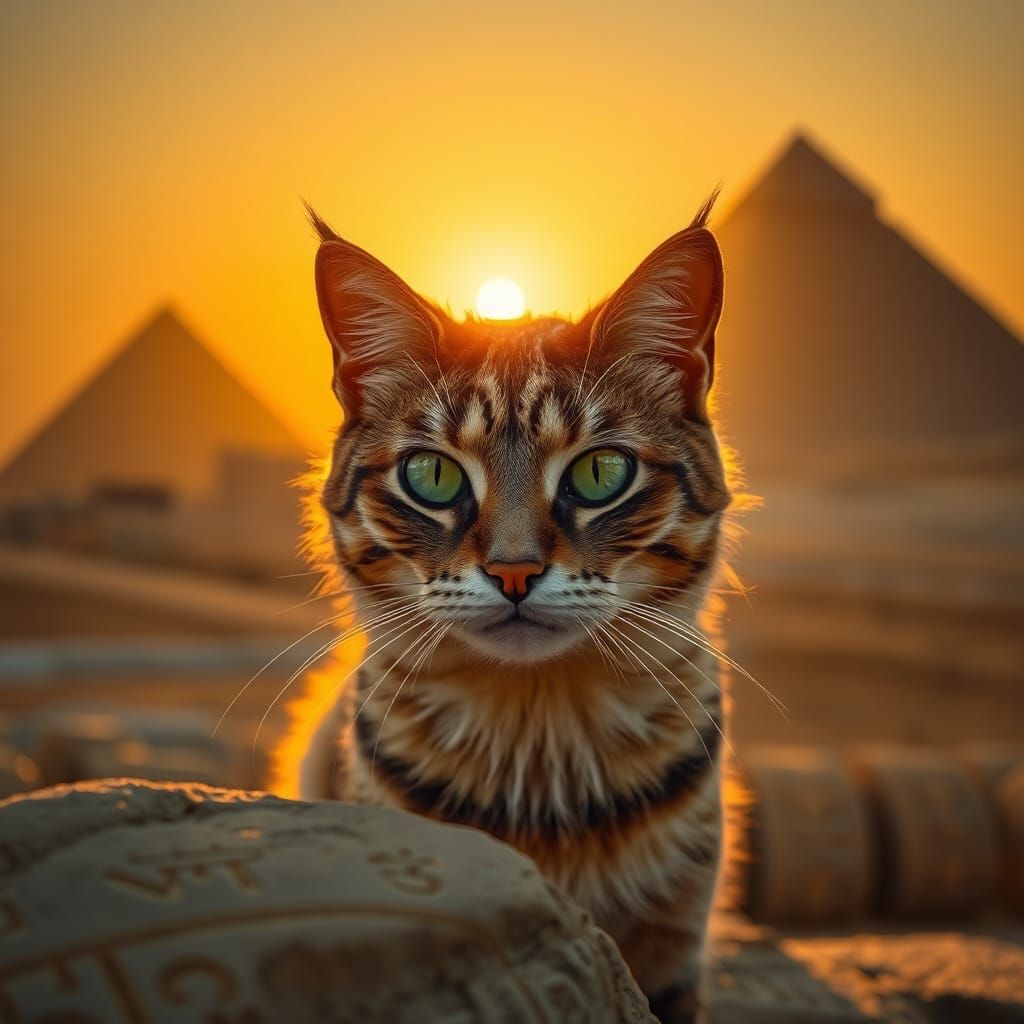 Egyptian Cat Portrait in Golden Light