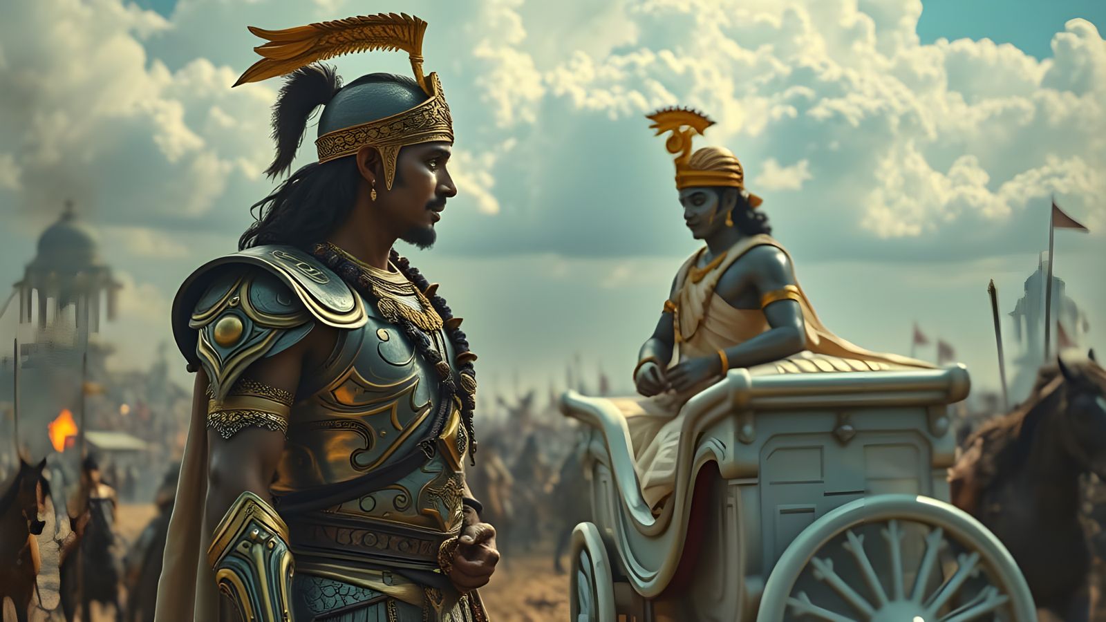 Arjuna and Sri Krishna in Intense Conversation on the Battle...