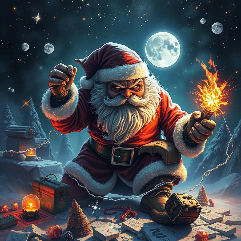 Evil Santa Claus Breaking Toys: Astral Illustration