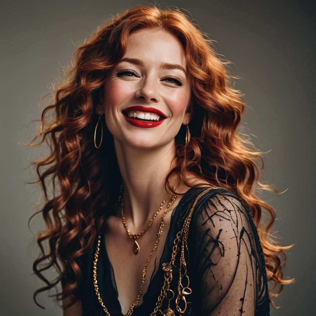 High-Contrast Portrait of a Winking Redhead