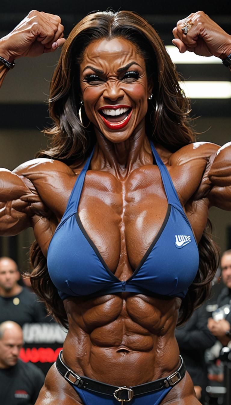 Female Bodybuilder Flexing Biceps with Ultra-Realistic Muscl...