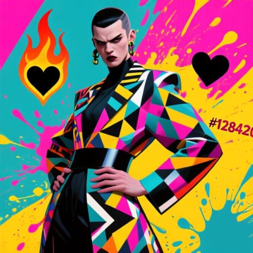Avant-Garde Fashion Figure in Bauhaus Pop Art Style