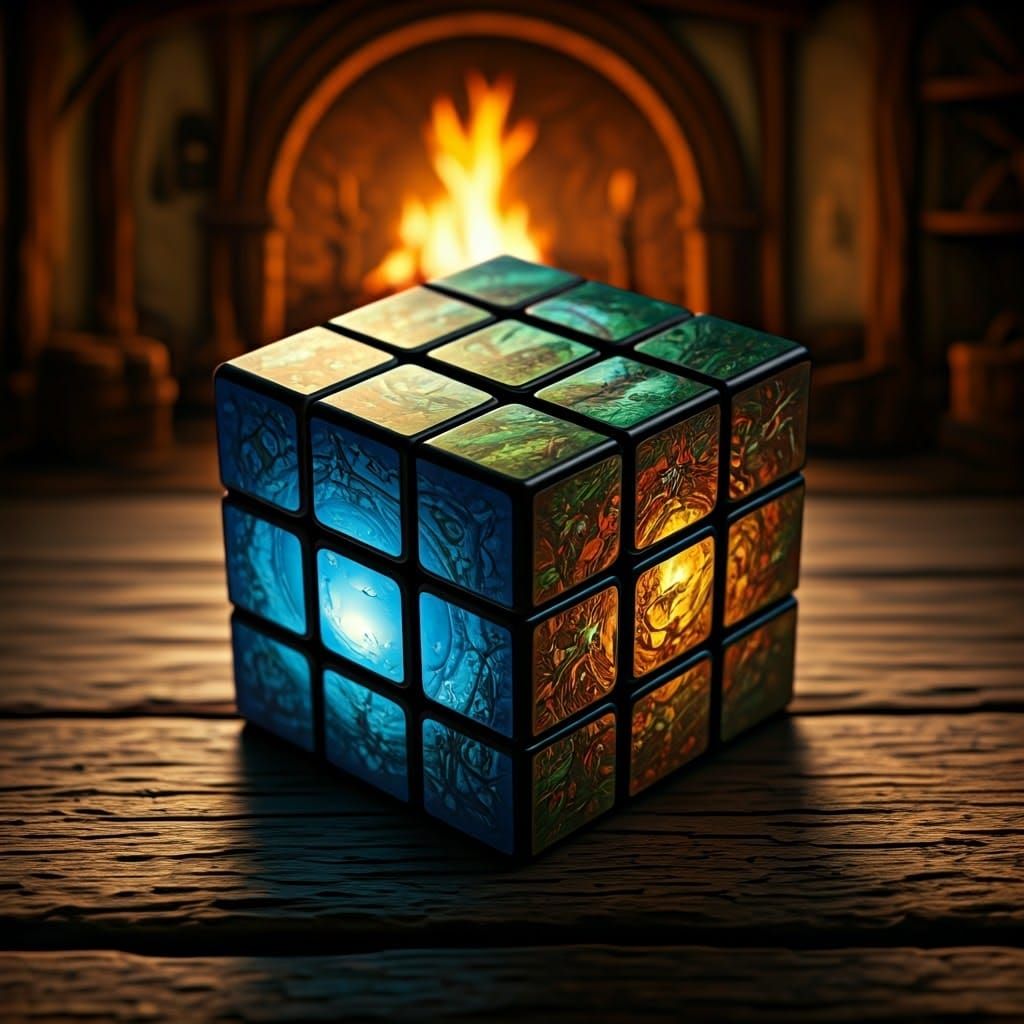 Solved Rubik's Cube in Whimsical Hobbit Cottage