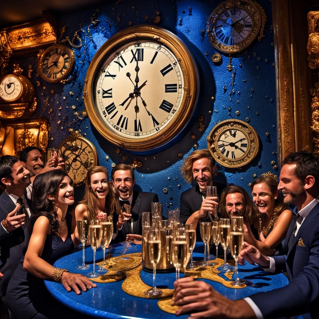 Crowded Costume Party with Champagne, Vivid Colors