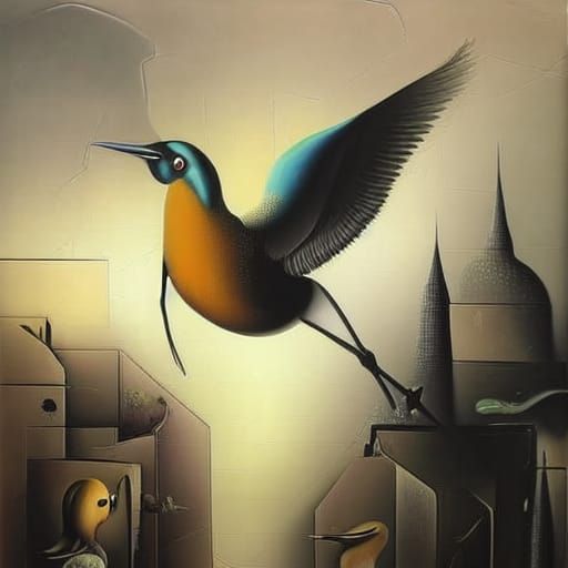 Surreal Bird with Memories, in Dali Style