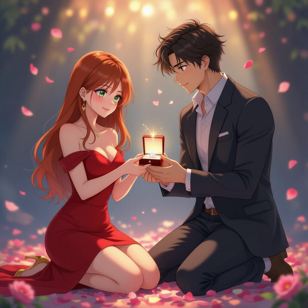 Romantic Proposal Scene in Anime Style