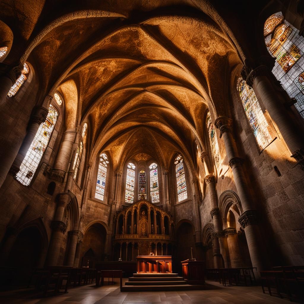 Majestic Romanesque Church in Golden Light