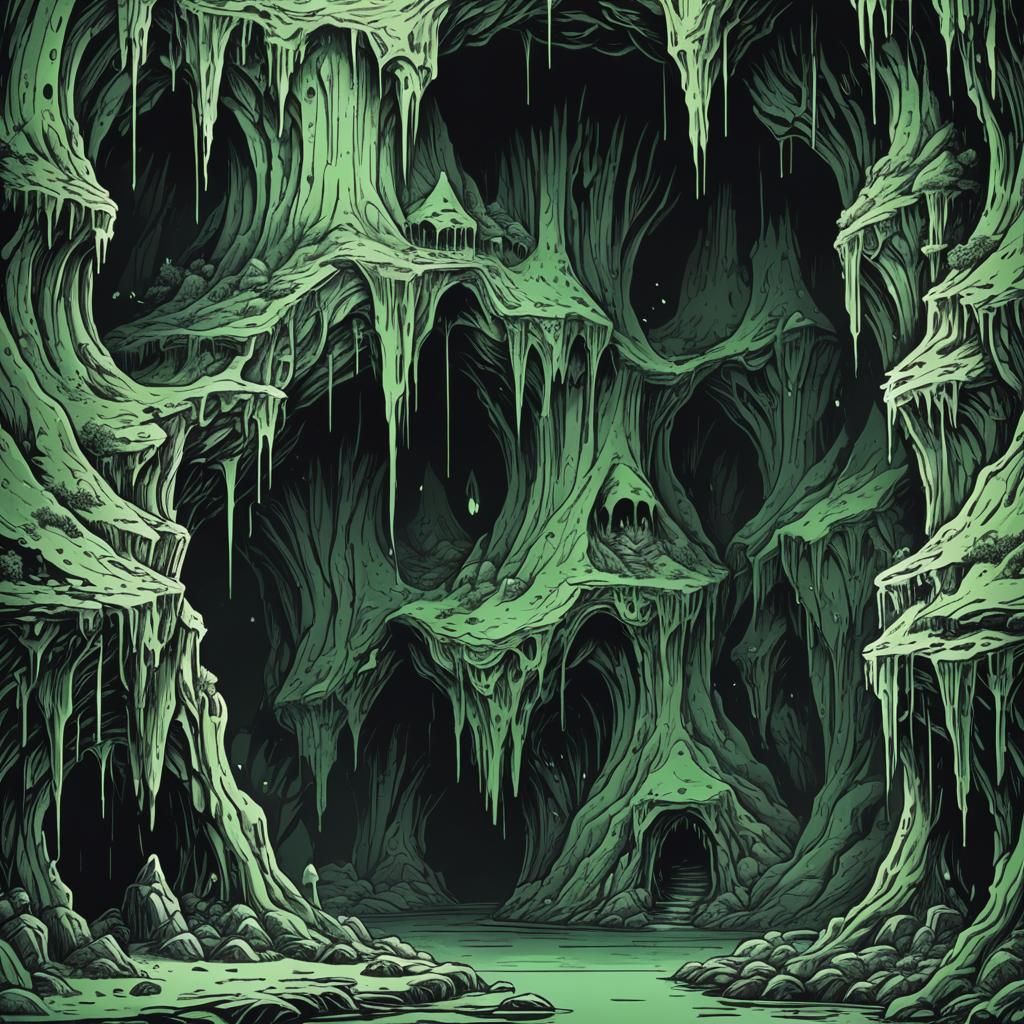 Oozing Cavern: Gritty 80s Horror Art