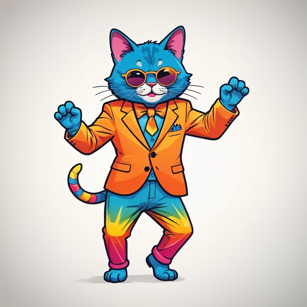 Vibrant Disco Feline in Retro Attire