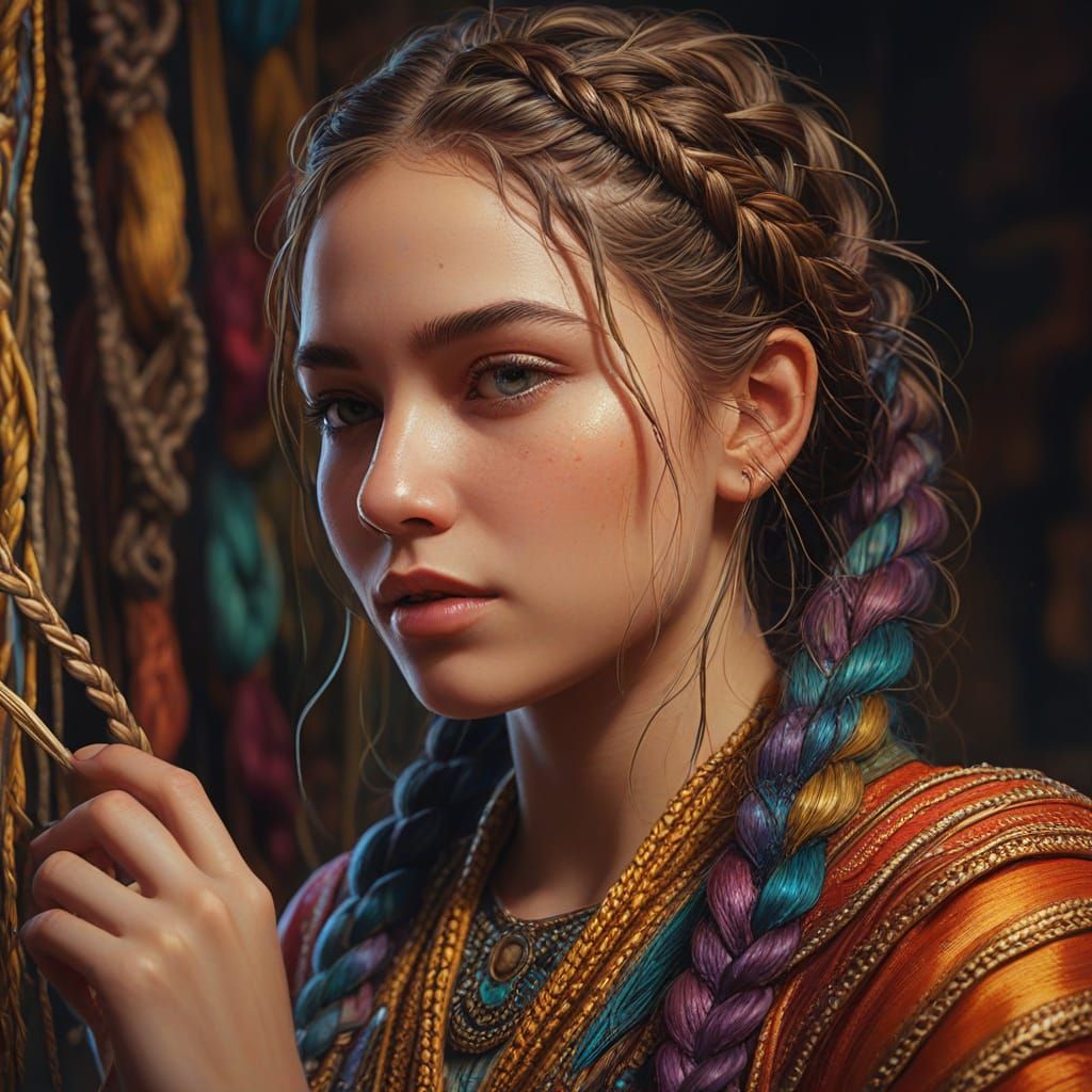 Braider Surrounded by Golden Threads: Fantasy Art